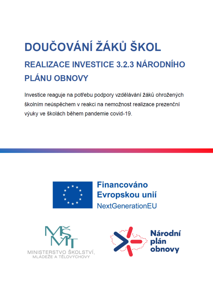 Doučování žáků škol – Realizace investice 3.2.3 Národního plánu obnovy